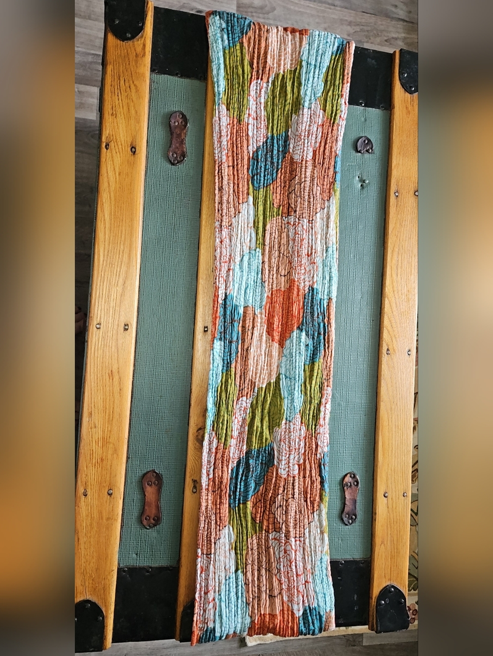 Aventura 100% Cotton Multicolor Floral Crinkle Scarf, Olive, Teal, Aqua, Orange